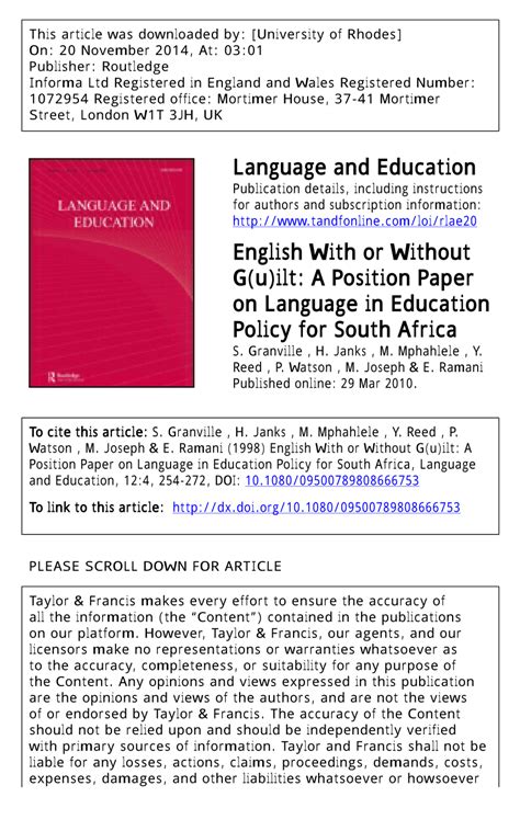 Like a debate, a position paper presents one side of an arguable opinion about an issue. (PDF) English With or Without G(u)ilt: A Position Paper on Language in Education Policy for ...