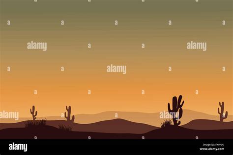 Cactus In Desert Silhouette Stock Vector Image And Art Alamy