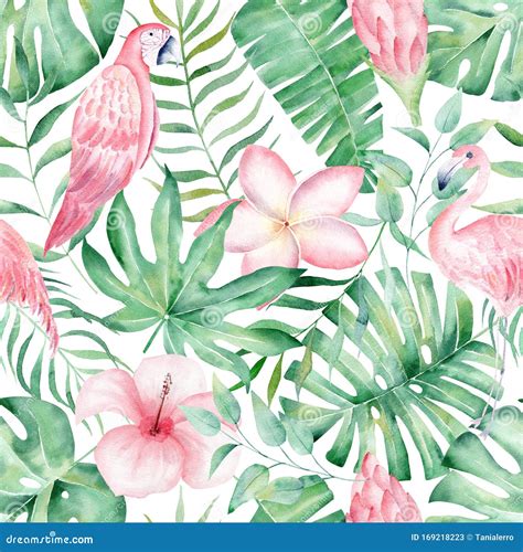Tropical Rainforest Plants Hand Drawn Seamless Pattern Illustration