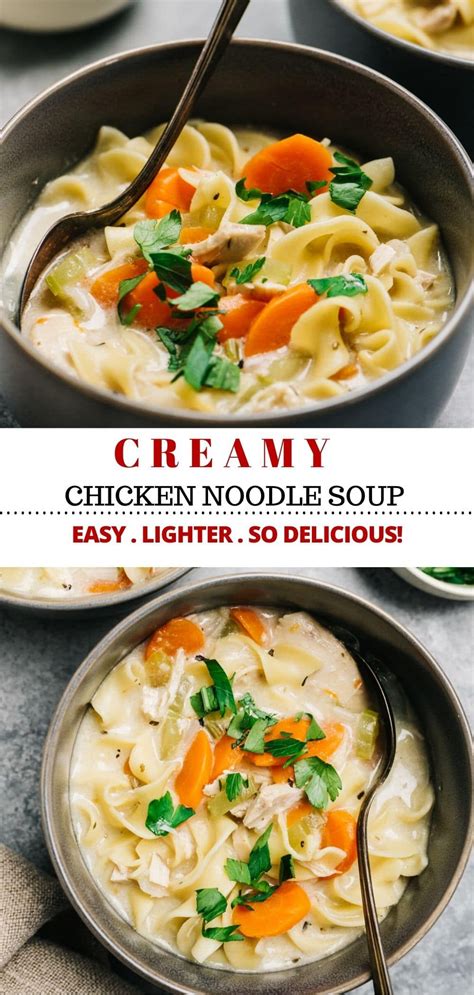 This homemade Creamy Chicken Noodle Soup is easy to make on the stove top and so comforting! No ...
