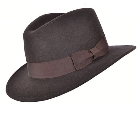 Gents Crushable Brown Indiana 100 Wool Felt Fedora Trilby Hat With
