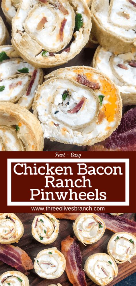 This is a recipe for a fairly decent size batch of ranch bacon cheddar chicken pinwheels. Chicken Bacon Ranch Pinwheels - Three Olives Branch