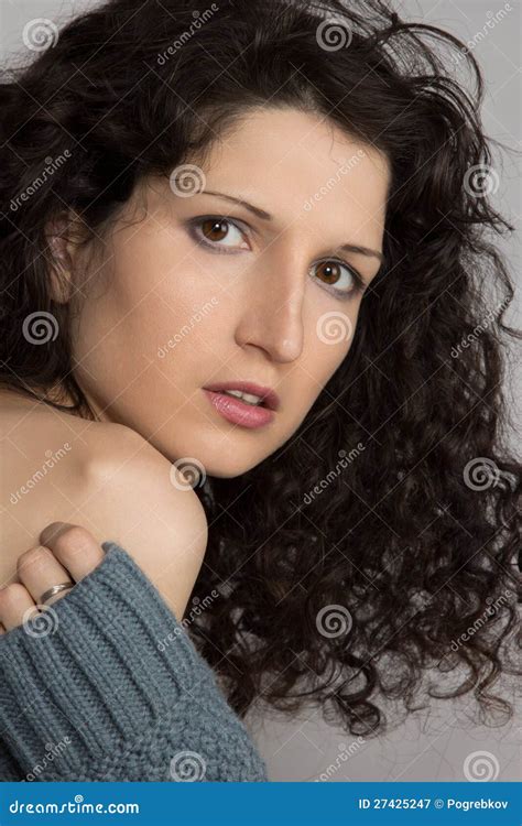 Beautiful Brunette With Curly Hair Stock Image Image Of White Beauty 27425247