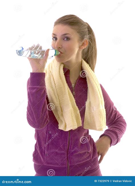 Young Brunette Girl Drink Water After Exercise Stock Image Image Of
