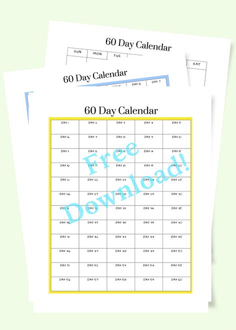 Free 60 Day Calendar Printable Blank Template My Sweet And Saucy