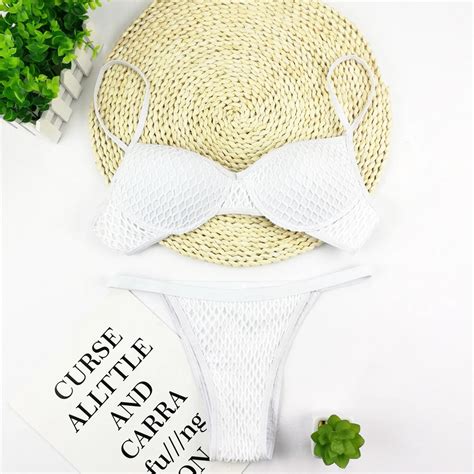 Sexy Mesh Bikini Set Women Solid Swimwear White Swimsuit Brazilian Bikinis Pads Biquini Bandeau