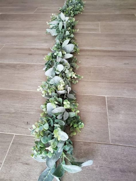 Cream & greens bouquet with blush ribbon. Lambs Ear Eucalyptus Greenery Garland Rustic Wedding Table ...