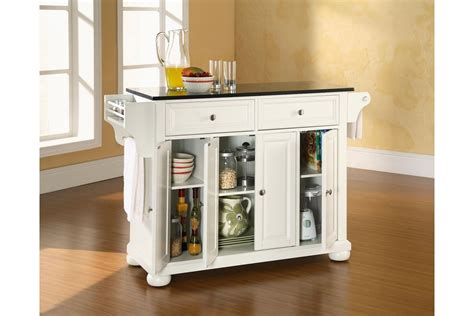 Alexandria Solid Black Granite Top Kitchen Island In White