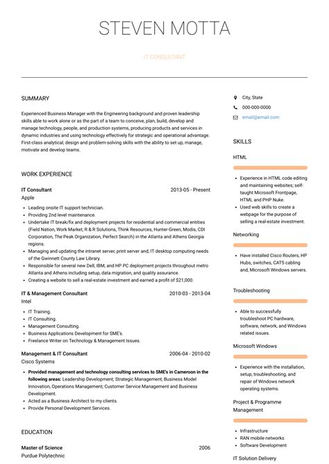 It consultants are specialists in the it technology sector on related system infrastructures. It Consultant - Resume Samples and Templates | VisualCV