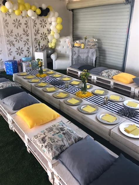 Baby Shower Decor Yellow And Gray Baby Shower Pallet Setup Picnic