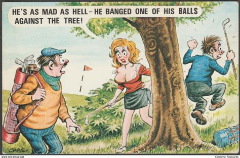 comic chas golf balls banged against tree c 1970s bamforth postcard item number