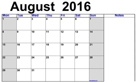 Free Download August 2016 Calendar Printable Calendars Kalendar
