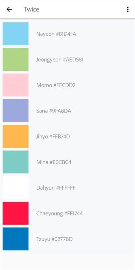 Twice Member Hex Colors Twice 트와이스ㅤ Amino
