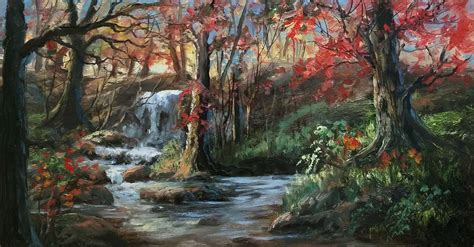 Autumn Forest Creek Oil Painting By Kevin Hill Watch Short Oil