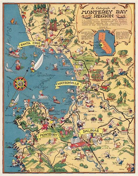 Monterey Bay Vintage Map Pictorial Map Of Monterey Bay Etsy In 2021