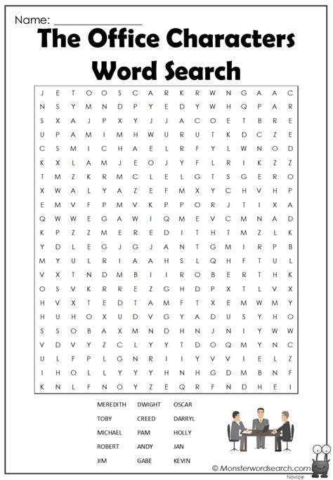 The Office Characters Word Search- Monster Word Search