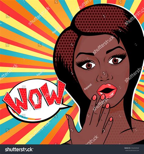 Vector Illustration Pop Art Woman Wow Sign Surprised African