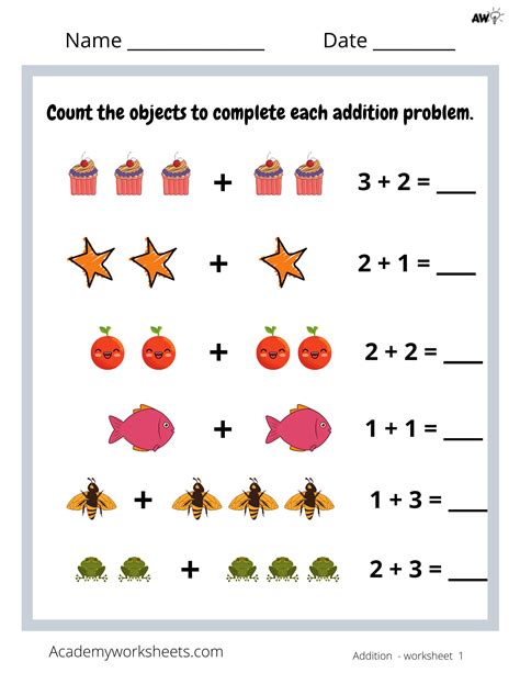 Kindergarten Math Worksheet Adding Numbers 1-5 To Sets
