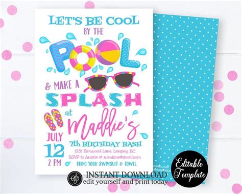 Pool Party Invitation Swimming Birthday Party Pool Birthday Party Invitation Pool Party Cool
