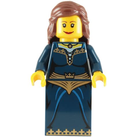 A Lego Figure Wearing A Blue Dress And Gold Trimmings Is Standing In