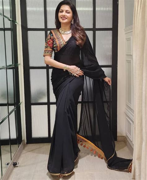Bhagyashree Looks Beautiful In A Black Sheer Saree And Embroidered Blouse