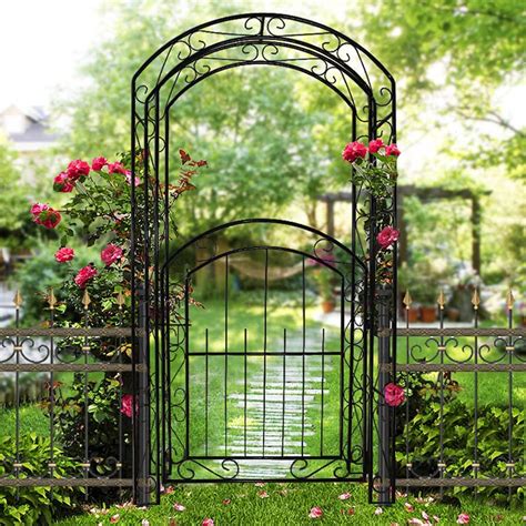 Steel Garden Arch With Gate Garden Arbor For Various