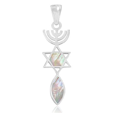 Sterling Silver And Mother Of Pearl Grafted In Messianic Seal Pendant