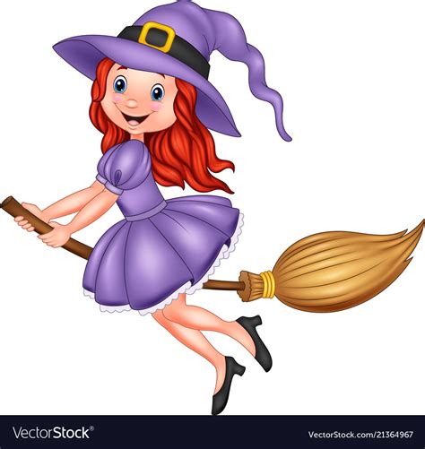 Cartoon Young Witch Flying With A Broom Royalty Free Vector