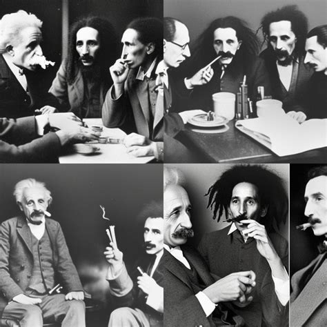 Albert Einstein Smoking A Joint With Nikola Tesla And Bob Marley Ai