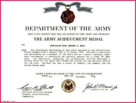 4 Army Commendation Medal Certificate Template 57969 Fabtemplatez