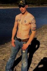 Shirtless Male Muscular Redneck Dude Tattooed Guy Ripped Jeans PHOTO