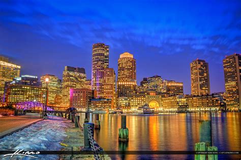 Boston Harborwalk During Nighttime At The City With Beautiful Buildings