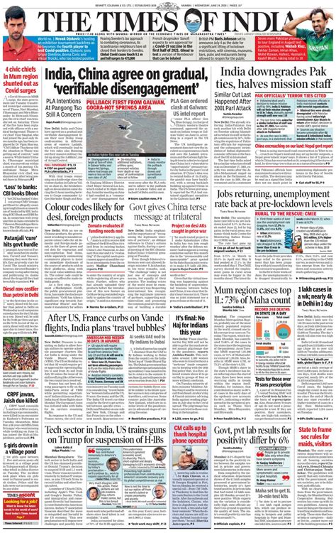 The Times Of India Mumbai June 24 2020 Newspaper