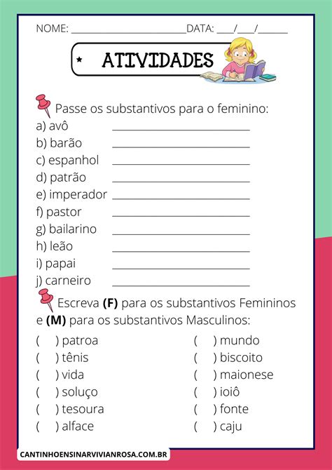 Atividades Genero Do Substantivo 5 Ano