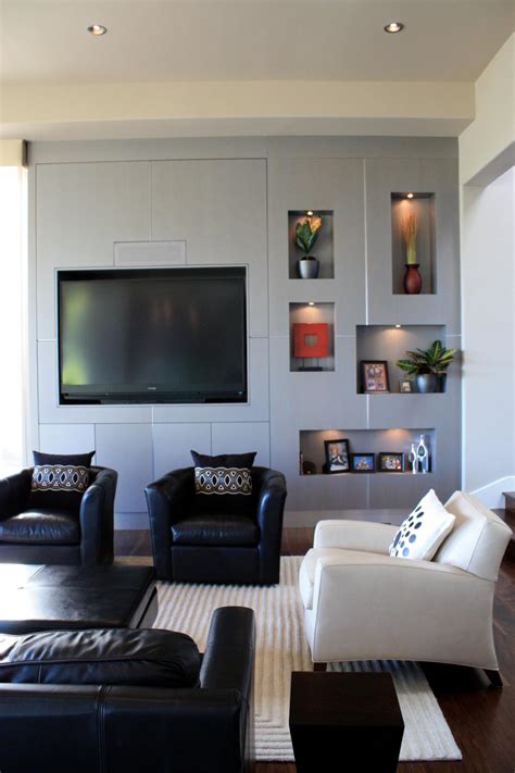 Sleek Gray Media Wall In Contemporary Living Room Hgtv