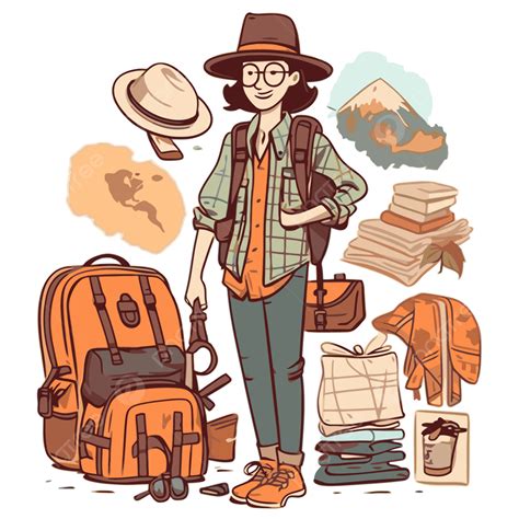 Traveler Clipart Wanita Gaya Perjalanan Dengan Vektor Kartun