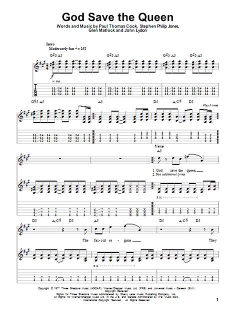 God Save The Queen By Sex Pistols Guitar Tab Play Along Guitar
