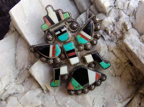Zuni Knifewing Kachina Dancer Brooch Inlaid Stone In Silver Etsy In
