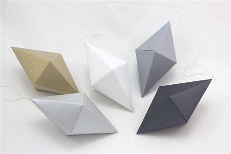 Geometric Paper Gem Ornaments Dipyramid Shimmery Metallics Set Of 5