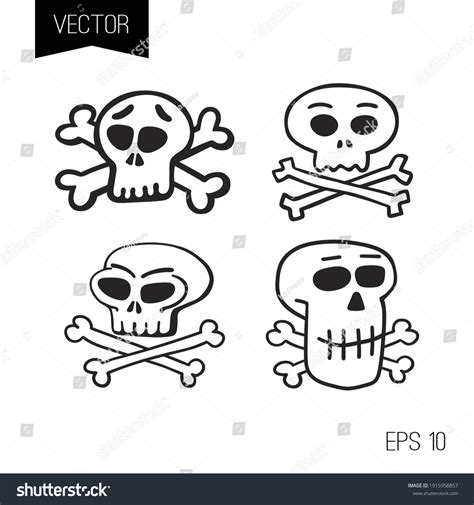 Funny Cartoon Skulls Crossbones Vector Set Stock Vector Royalty Free
