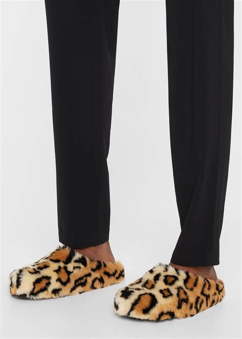 Marni Mens Sabot Leopard Print Faux Fur Slippers Bergdorf Goodman