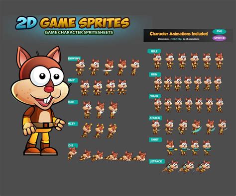 Squirrel 2D Game Character Sprites ~ Illustrations ~ Creative Market