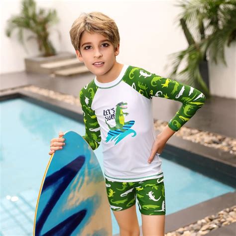 Blowind Childrens Long Sleeved Split Swimsuit Boys Sunscreen Quick