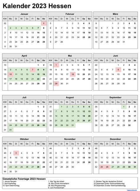 Kalender 2023 und 2024 + Ferien Hessen, Feiertage | pdf, xls und png