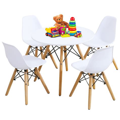 Gymax 5 Piece Kids Table Set Round Table W 4 Armless Chairs White