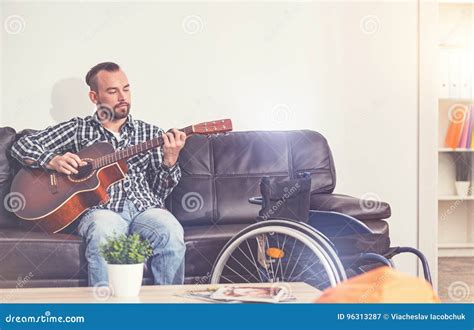 Serious Disabled Musician Making Music Stock Image Image Of Fingers Guitar 96313287