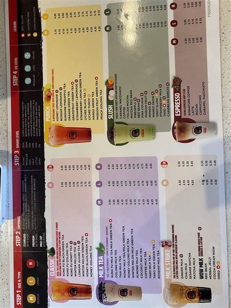 Kung Fu Tea Menu Calories
