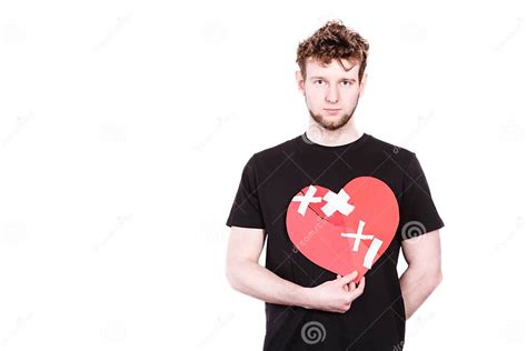 Sad Man With Glued Heart By Plaster Stock Image Image Of Desperate