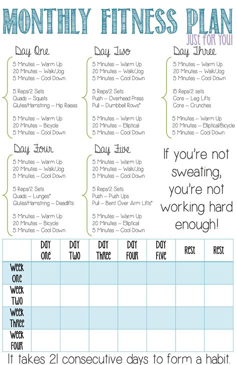 Monthly Fitness Plan For Beginners This Is A Four Week Fitness Plan