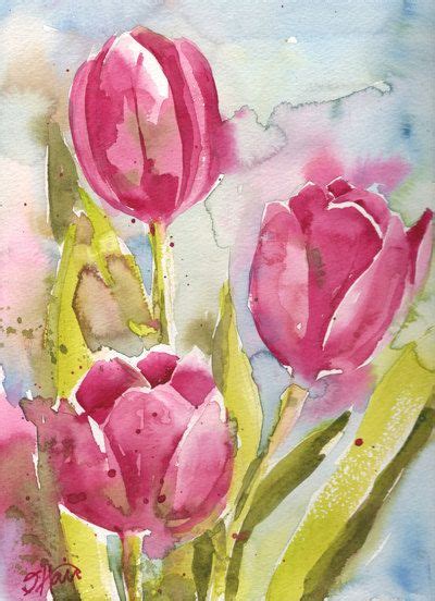 Fine Art Print Of Abstract Pink Tulips Watercolor By Artwithsarah On